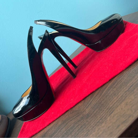 CHRISTIAN LOUBOUTIN Black Patnet Sling Back Almond Toe Bianca Sling Heels 36.5 - Picture 6 of 10